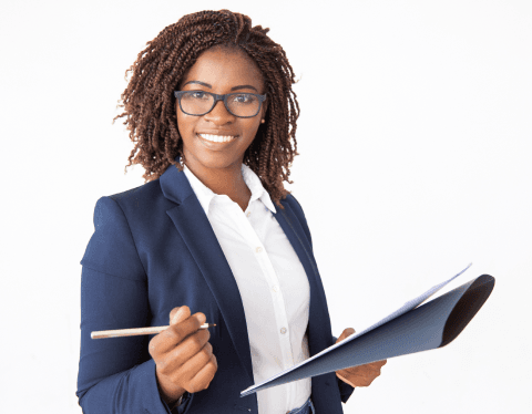 happy business lady signing agreement